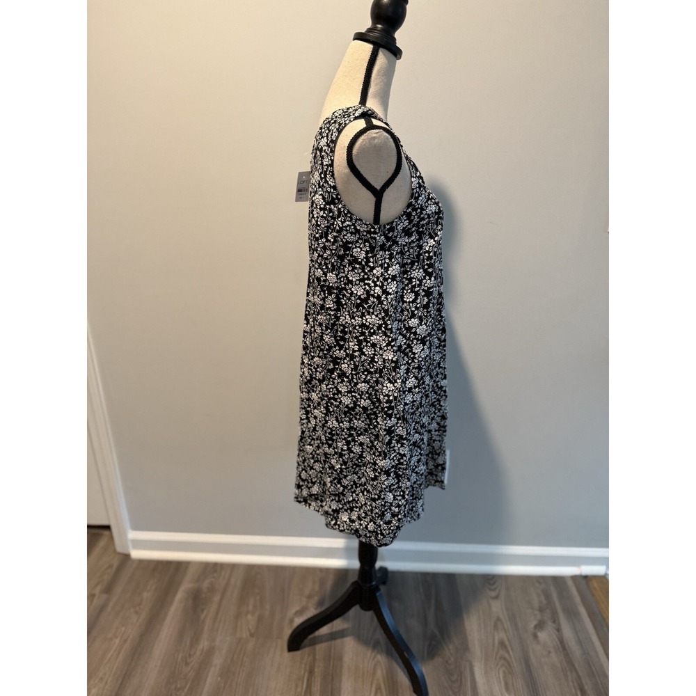 Loft Black Floral Double V Flounce Dress NWT Women's size XS Tall Linen Blend - Picture 7 of 12